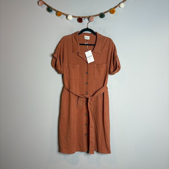 NWT Wrap London Hemp Blend belted dress in Burnt Orange - Picture 1 of 5